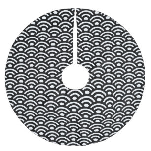 Saia Para Árvore De Natal De Poliéster Seigaiha, Ondas, Japonês, Preto e Branco