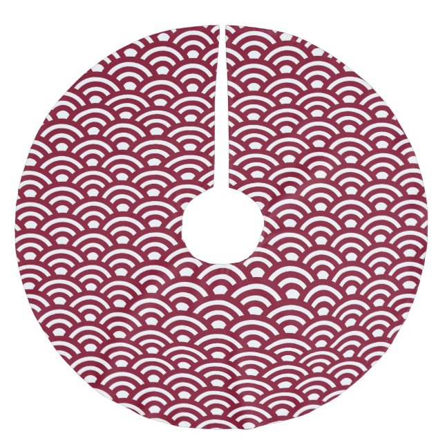 Saia Para Árvore De Natal De Poliéster Seigaiha, Waves, Japanese, Burgundy and White (Frente)