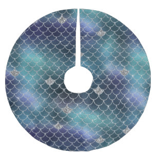 Saia Para Árvore De Natal De Poliéster Sereia Azul de Prata