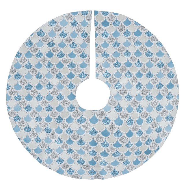 Saia Para Árvore De Natal De Poliéster Sereia das Turquesas de Prata (Frente)