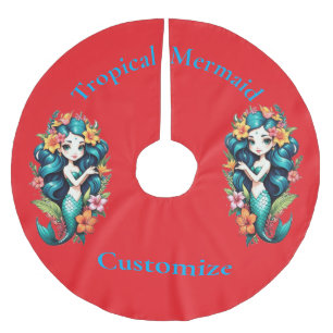 Saia Para Árvore De Natal De Poliéster Sereia Tropical Flor Thunder_Cove