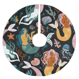 Saia Para Árvore De Natal De Poliéster Sereias Sereias Sem Carreira Design de Vintage