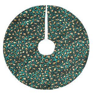 Saia Para Árvore De Natal De Poliéster Série Teal e Dourado Leopardo Design 3