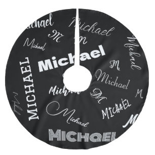 Saia Para Árvore De Natal De Poliéster Seu nome e padrão personalizado de monograma preto