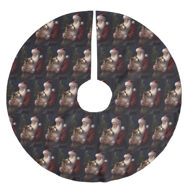 Saia Para Árvore De Natal De Poliéster Shetland Sheepdog Papai Noel Natal Festivo (Frente)