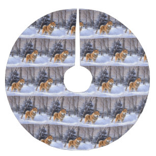 Saia Para Árvore De Natal De Poliéster Shiba Inu Deixe-o nevar no Natal