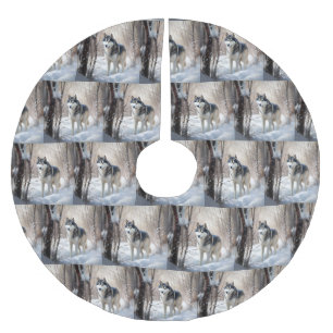 Saia Para Árvore De Natal De Poliéster Siberian Husky Deixe-o nevar no Natal