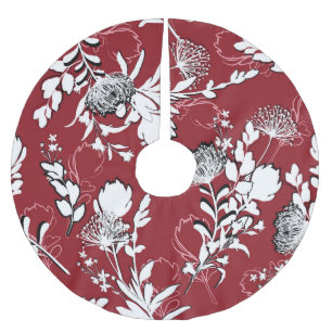 Saia Para Árvore De Natal De Poliéster Silhueta floral, padrão botânico colorido.