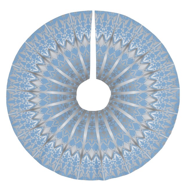 Saia Para Árvore De Natal De Poliéster Silver Blue Mandala | (Frente)