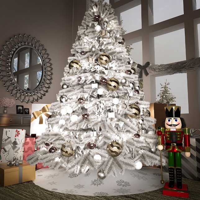 Saia Para Árvore De Natal De Poliéster Silver Snowflakes (Criador carregado)