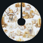 Saia Para Árvore De Natal De Poliéster Símbolos de Natal Dourados e brancos<br><div class="desc">Indulto no encantador encanto dos símbolos de ouro e de Natal branco,  com Papai Noel,  velas,  renas,  ornamentos,  ursos polares e poinsettia. Esses elementos cativantes certamente adicionam um toque de elegância ao seu decoro de férias.</div>