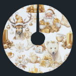 Saia Para Árvore De Natal De Poliéster Símbolos de Natal Dourados e brancos<br><div class="desc">Indulto no encantador encanto dos símbolos de ouro e de Natal branco,  com Papai Noel,  velas,  renas,  ornamentos,  ursos polares e poinsettia. Esses elementos cativantes certamente adicionam um toque de elegância ao seu decoro de férias.</div>