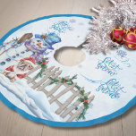 Saia Para Árvore De Natal De Poliéster Snowman | Deixar nevar a saia da árvore de Natal<br><div class="desc">Uma bela saia azul da árvore de Natal,  mostrando nosso adorável bonitinho bonitinho de neve,  com seu bonitinho companheiro de pele vestindo um traje de Papai noel enquanto eles apreciam uma queda de neve.</div>