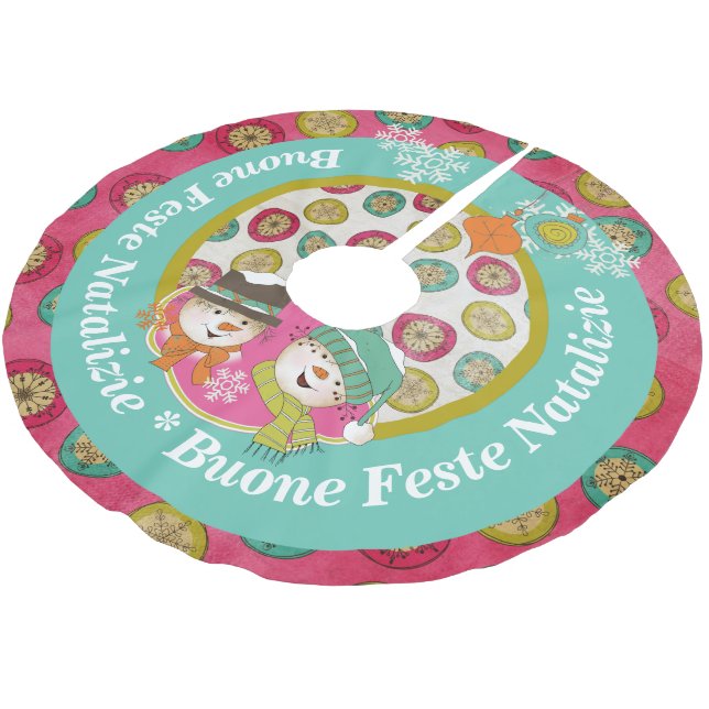 Saia Para Árvore De Natal De Poliéster Snowmen italiano Camisa de Natal Feliz (Inclinado)