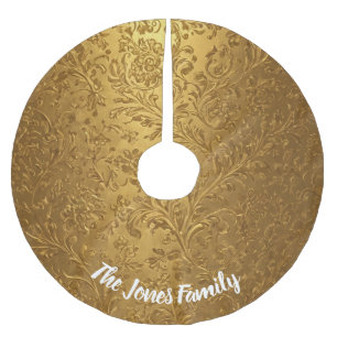 Saia Para Árvore De Natal De Poliéster Sotaque de Natal Floral Dourado Victoriano Elegant