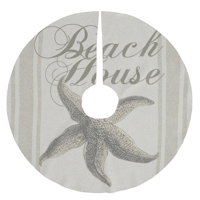 Saia Para Árvore De Natal De Poliéster Starfish Beach House Seashore Coastal (Frente)