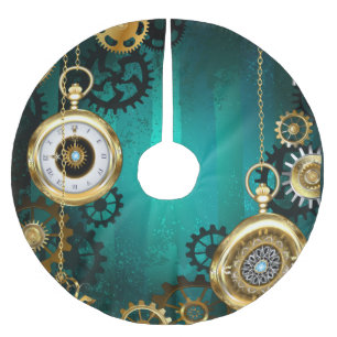 Saia Para Árvore De Natal De Poliéster Steampunk Jewelry Watch em um fundo verde