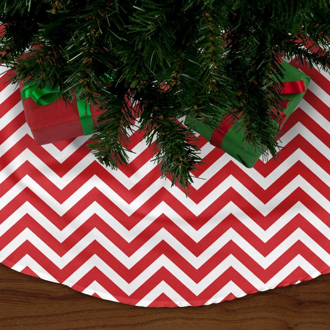 Saia Para Árvore De Natal De Poliéster Stripes de Chevron Vermelho (Criador carregado)