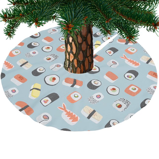 Saia Para Árvore De Natal De Poliéster Sushi Nigiri Maki Roll Pattern (Fun Japanese sushi food art festive Christmas tree skirt)
