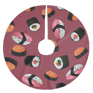 Saia Para Árvore De Natal De Poliéster Sushi Onigiri Rolls: Ilustração Sem Costura