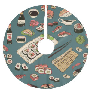 Saia Para Árvore De Natal De Poliéster Sushi Rolls: Vintage sem costura colorida.