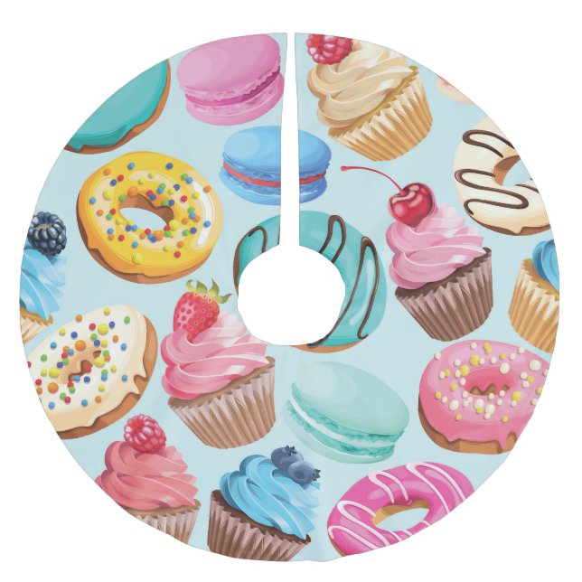 Saia Para Árvore De Natal De Poliéster Sweet Sweets: Padrão de Delícia. (Frente)