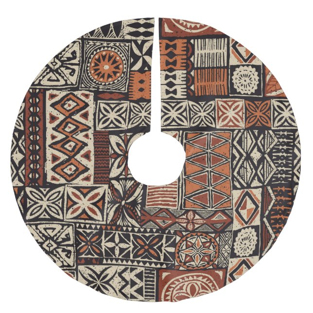 Saia Para Árvore De Natal De Poliéster Tapa Havaiana: Patchwork Tribal (Frente)