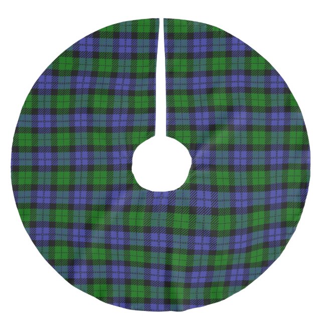 Saia Para Árvore De Natal De Poliéster Tartan azul-escocês e verde (Frente)