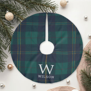 Saia Para Árvore De Natal De Poliéster Tartan de Natal Xadrez Verde Clássico Monograma