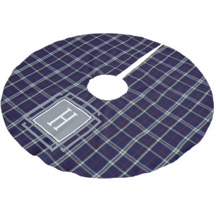 Saia Para Árvore De Natal De Poliéster Tartan Monograma Azul Branco