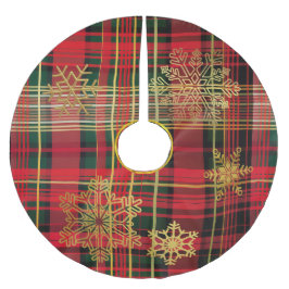 Saia Para Árvore De Natal De Poliéster Tartan Red, Verde e Dourado Natal Luxuoso