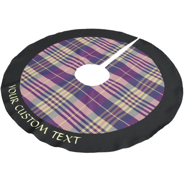 Saia Para Árvore De Natal De Poliéster Tartan roxo, Dourado e azul (Inclinado)