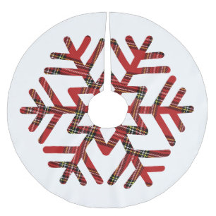Saia Para Árvore De Natal De Poliéster Tartan Snowflakes Em Padrão Vermelho