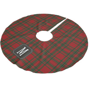 Saia Para Árvore De Natal De Poliéster Tartan Vermelho Verde Monograma