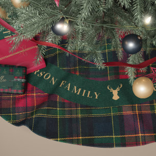 Saia Para Árvore De Natal De Poliéster Tartan Xadrez de Nome de Família Personalizado Cer