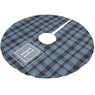 Saia Para Árvore De Natal De Poliéster Tartan Xadrez Preto Azul Monograma