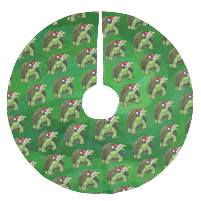 Saia Para Árvore De Natal De Poliéster Tartaruga em Santa Chapéu em Verde (Frente)