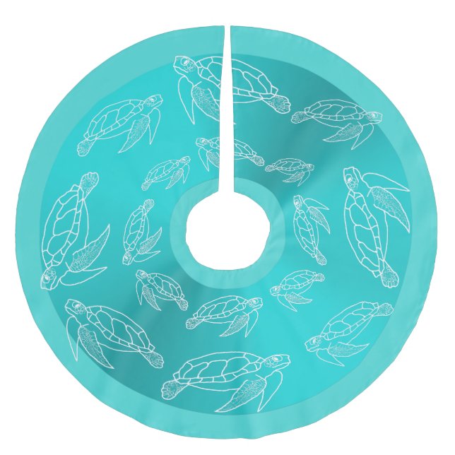 Saia Para Árvore De Natal De Poliéster Tartarugas marinhas Padrão Aquamarine Camisa Tropi (Frente)