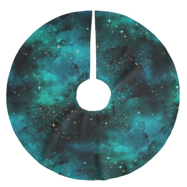 Saia Para Árvore De Natal De Poliéster Teal Galaxy Series Design 1 (Frente)