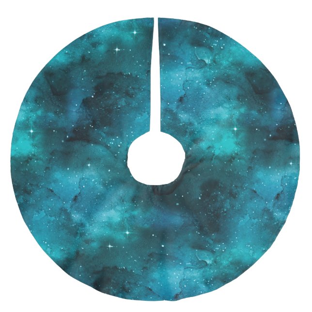 Saia Para Árvore De Natal De Poliéster Teal Galaxy Series Design 7 (Frente)