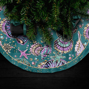 Saia Para Árvore De Natal De Poliéster Teal Underwater Luxe Gargaldas de Pastel