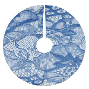 Saia Para Árvore De Natal De Poliéster Tecido de rendas azuis, design de tula africana.