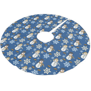 Saia Para Árvore De Natal De Poliéster Teste padrão azul do floco de neve do boneco de