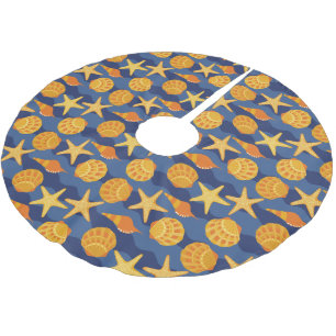 Saia Para Árvore De Natal De Poliéster Teste padrão azul e alaranjado do Seashell