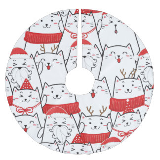 Saia Para Árvore De Natal De Poliéster Teste padrão bonito dos desenhos animados do gato