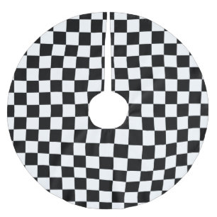 Saia Para Árvore De Natal De Poliéster Teste padrão Checkered retro preto e branco