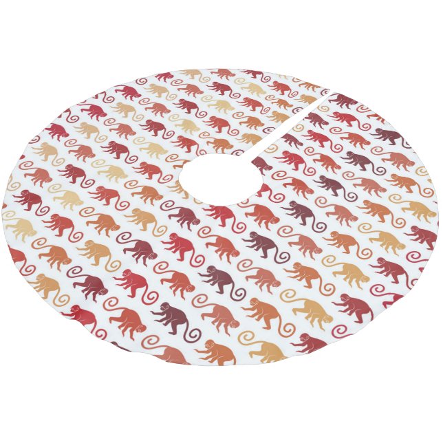 Saia Para Árvore De Natal De Poliéster Teste padrão vermelho dos macacos (Inclinado)