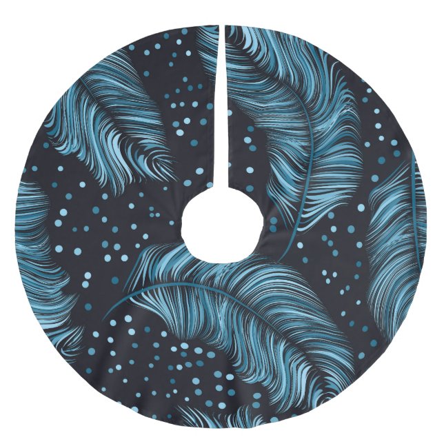 Saia Para Árvore De Natal De Poliéster Textura de pena escura, abstrato. (Frente)