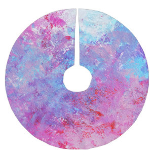 Saia Para Árvore De Natal De Poliéster Textura rosa-azul criativa, manchas de tinta.