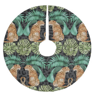 Saia Para Árvore De Natal De Poliéster Tiger Leaves: Selva De Aquarela Sem Costura.
